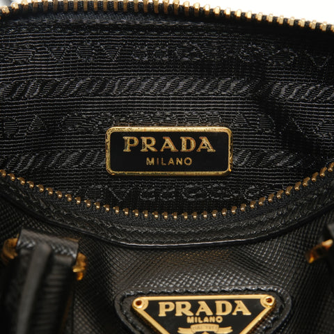 PRADA Saffiano Mini 2WAY Gold Metal Handbag black WS28067