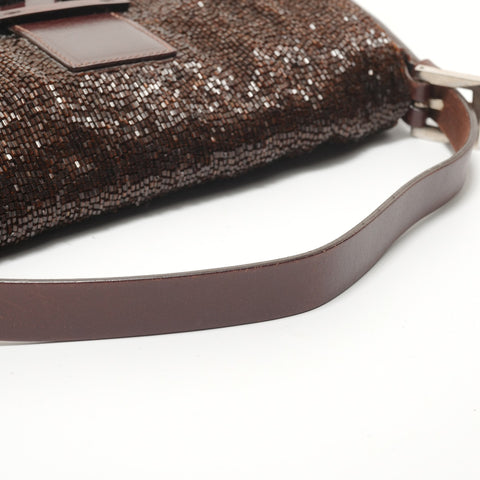 FENDI Mamma Bucket Beads Shoulder Bag Brown WS28068