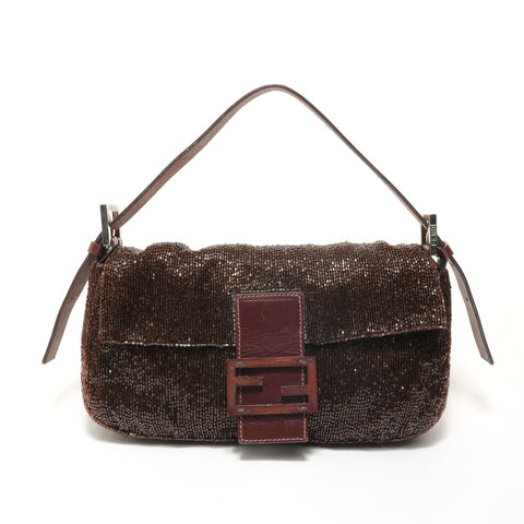 FENDI Mamma Bucket Beads Shoulder Bag Brown WS28068