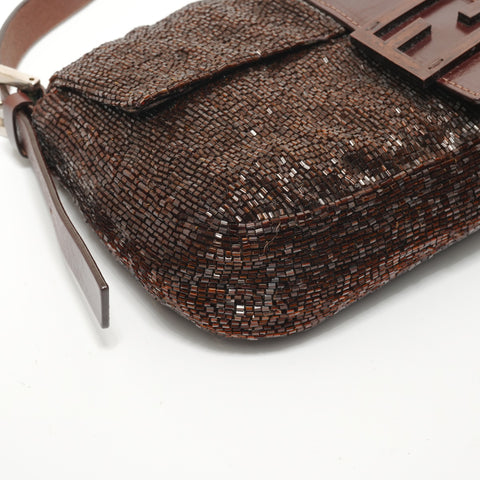 FENDI Mamma Bucket Beads Shoulder Bag Brown WS28068