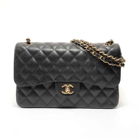 CHANEL Item No. 19, Matelass Double Flap, Size 30, Caviar Skin Shoulder Bag black WS28079
