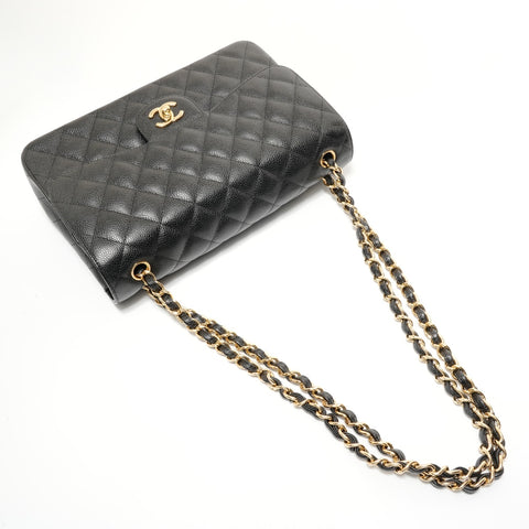CHANEL Item No. 19, Matelass Double Flap, Size 30, Caviar Skin Shoulder Bag black WS28079