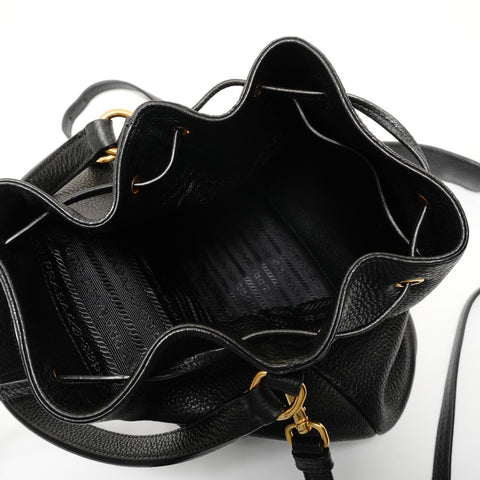 PRADA 2-Way Leather Drawstring Bag 1BE030 Backpack  Daypack black WS28083