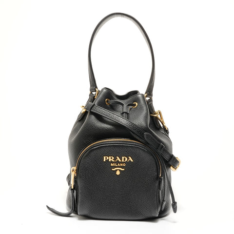 PRADA 2-Way Leather Drawstring Bag 1BE030 Backpack Â· Daypack black WS28083