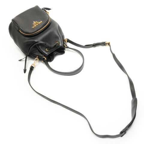 PRADA 2-Way Leather Drawstring Bag 1BE030 Backpack  Daypack black WS28083