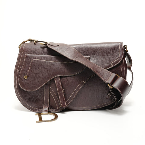 Christian Dior Leather Saddlebag MA-0042 Brown Shoulder Bag Brown WS28085