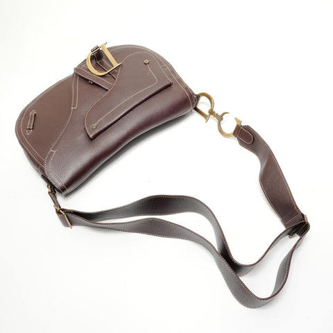 Christian Dior Leather Saddlebag MA-0042 Brown Shoulder Bag Brown WS28085