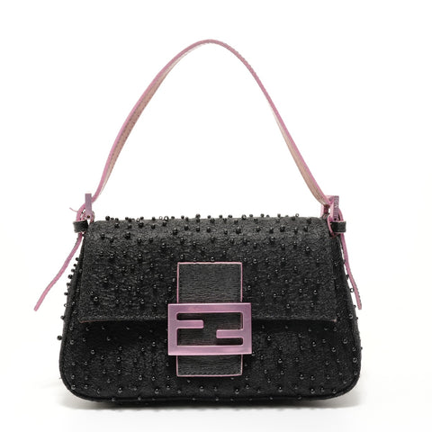 FENDI Mini Mamma Bucket Beads Nylon Shoulder Bag black WS28122