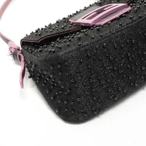 FENDI Mini Mamma Bucket Beads Nylon Shoulder Bag black WS28122
