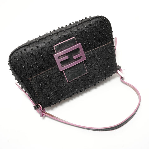 FENDI Mini Mamma Bucket Beads Nylon Shoulder Bag black WS28122