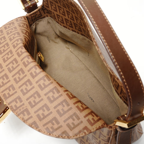FENDI Mamma Bucket Zucchino PVC Shoulder Bag Brown WS28145
