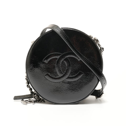 CHANEL Series 26 2-way Round Vanity Patent Shoulder Bag black WS28158