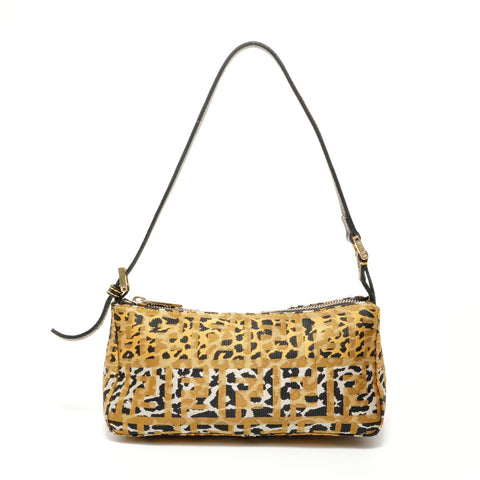 FENDI ZUCCA Leopard Pattern Accessory Pouch Shoulder Bag yellow WS28196