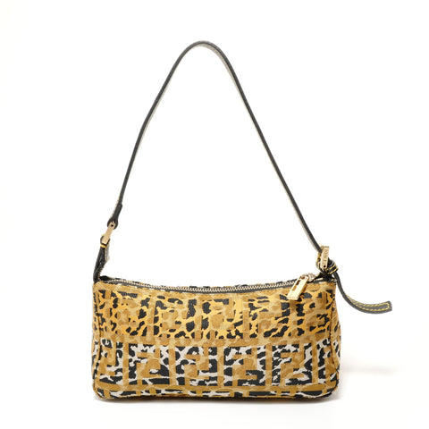 FENDI ZUCCA Leopard Pattern Accessory Pouch Shoulder Bag yellow WS28196
