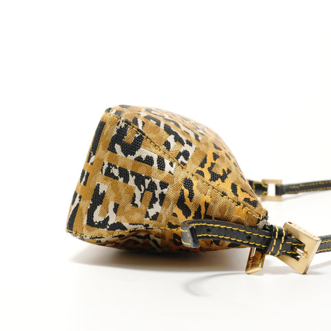 FENDI ZUCCA Leopard Pattern Accessory Pouch Shoulder Bag yellow WS28196