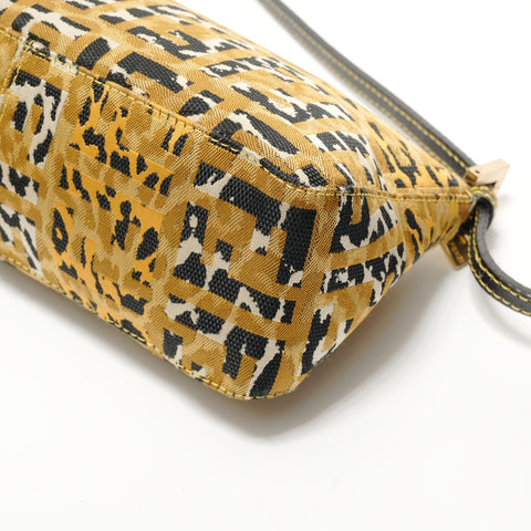 FENDI ZUCCA Leopard Pattern Accessory Pouch Shoulder Bag yellow WS28196