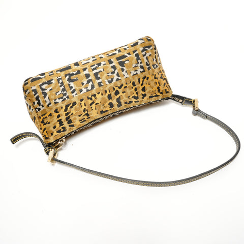 FENDI ZUCCA Leopard Pattern Accessory Pouch Shoulder Bag yellow WS28196