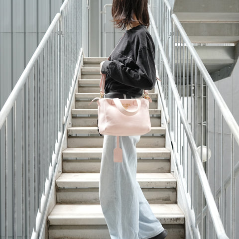 PRADA Leather 2way Handbag pink WS28200