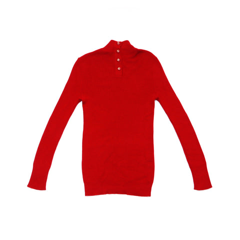 Chanel Coco Mark Button Cashmere Turtleneck 1990er Sweater Kaschmir Red WS2821