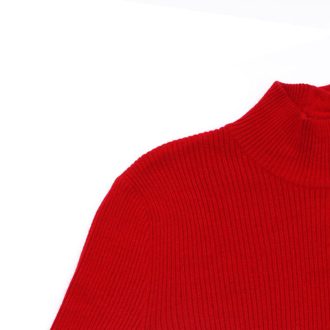Chanel Coco Mark Button Cashmere Turtleneck 1990s Sweater Cashmere Red WS2821