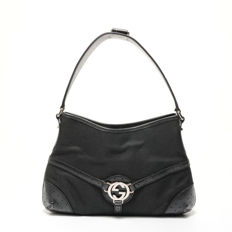 GUCCI Interlocking G Canvas Shoulder Bag black WS28235