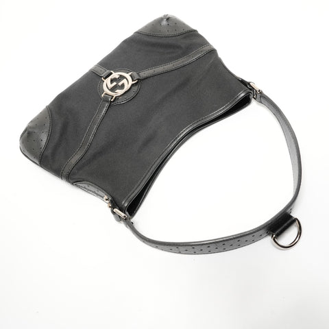 GUCCI Interlocking G Canvas Shoulder Bag black WS28235
