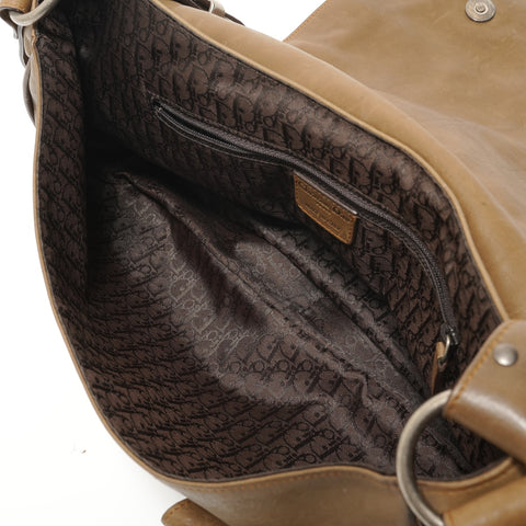 Christian Dior Gaucho Leather Khaki Green Shoulder Bag Brown WS28252