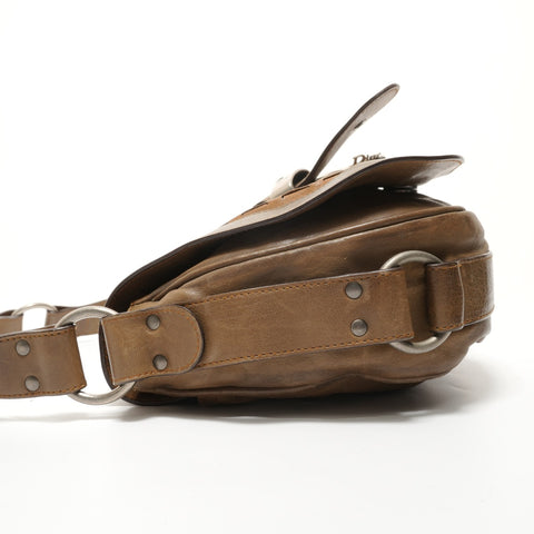 Christian Dior Gaucho Leather Khaki Green Shoulder Bag Brown WS28252