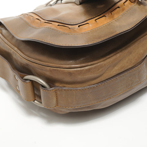 Christian Dior Gaucho Leather Khaki Green Shoulder Bag Brown WS28252