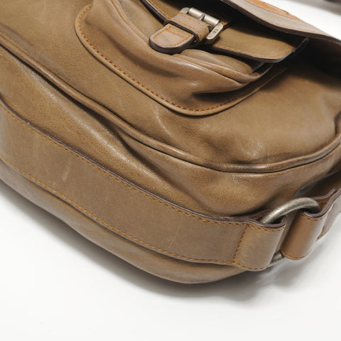 Christian Dior Gaucho Leather Khaki Green Shoulder Bag Brown WS28252