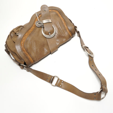 Christian Dior Gaucho Leather Khaki Green Shoulder Bag Brown WS28252