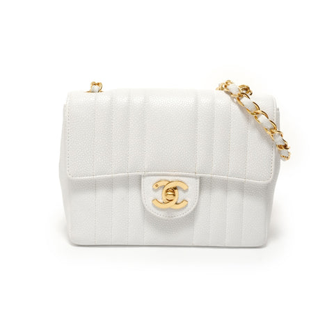 CHANEL Table 2: Caviar Skin Mademoiselle Shoulder Bag white WS28257