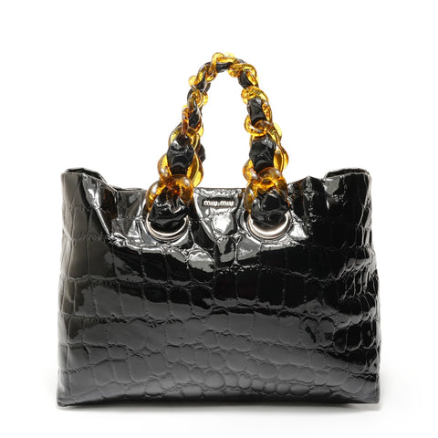 Miu Miu PlaChain Patent Tote Bag black WS28259