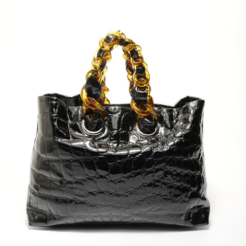 Miu Miu PlaChain Patent Tote Bag black WS28259