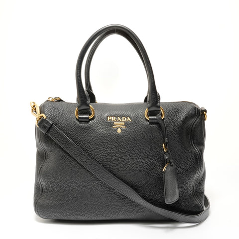 PRADA Vitello Daino Leather 2-way Handbag black WS28263
