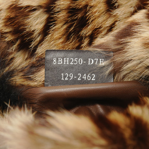 FENDI Leopard Pattern Rabbit Fur Shoulder Bag Brown WS28265