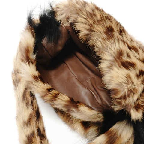 FENDI Leopard Pattern Rabbit Fur Shoulder Bag Brown WS28265