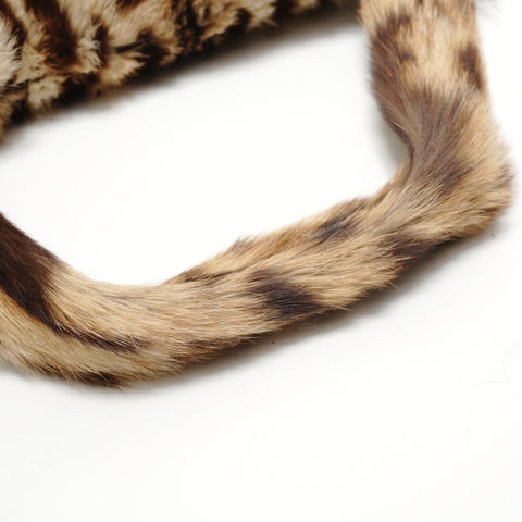 FENDI Leopard Pattern Rabbit Fur Shoulder Bag Brown WS28265