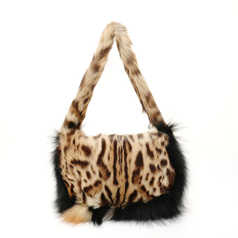 FENDI Leopard Pattern Rabbit Fur Shoulder Bag Brown WS28265