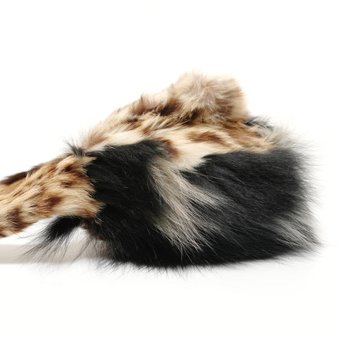 FENDI Leopard Pattern Rabbit Fur Shoulder Bag Brown WS28265