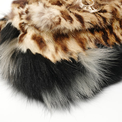 FENDI Leopard Pattern Rabbit Fur Shoulder Bag Brown WS28265