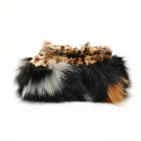 FENDI Leopard Pattern Rabbit Fur Shoulder Bag Brown WS28265