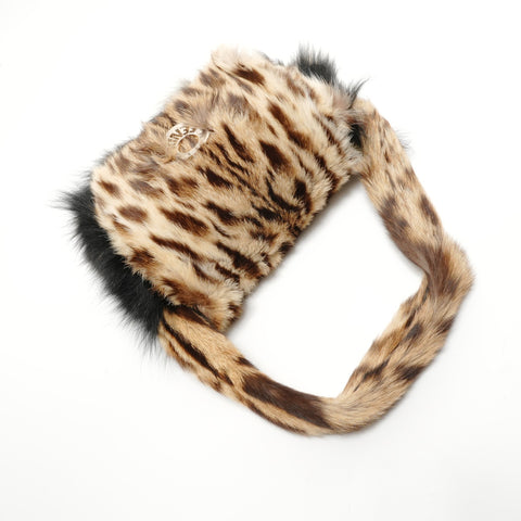FENDI Leopard Pattern Rabbit Fur Shoulder Bag Brown WS28265