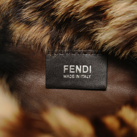 FENDI Leopard Pattern Rabbit Fur Shoulder Bag Brown WS28265