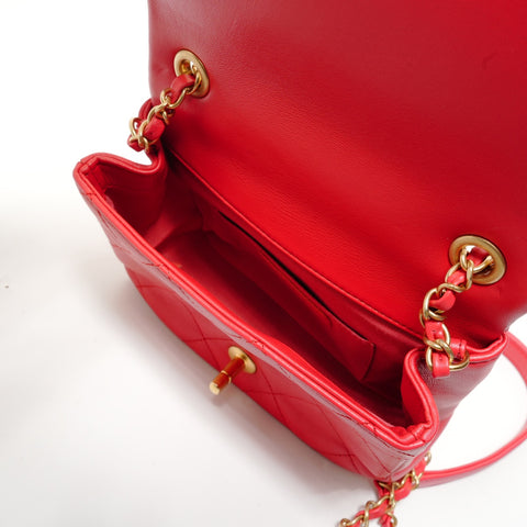 CHANEL Series 29 Matelass Circle Handle 2-way Handbag Red WS28267