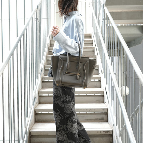 CELINE Luggage Micro Shopper Leather Khaki Handbag gray WS28270