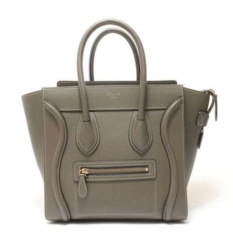 CELINE Luggage Micro Shopper Leather Khaki Handbag gray WS28270