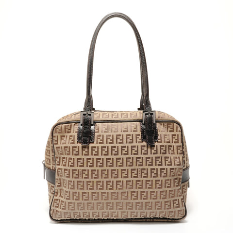 FENDI Zucchino Canvas Shoulder Bag Brown WS28275