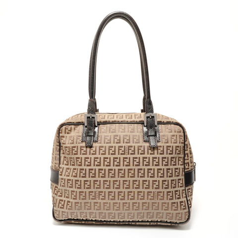 FENDI Zucchino Canvas Shoulder Bag Brown WS28275