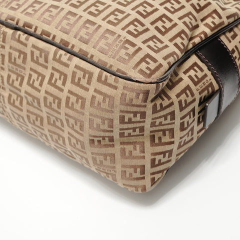 FENDI Zucchino Canvas Shoulder Bag Brown WS28275